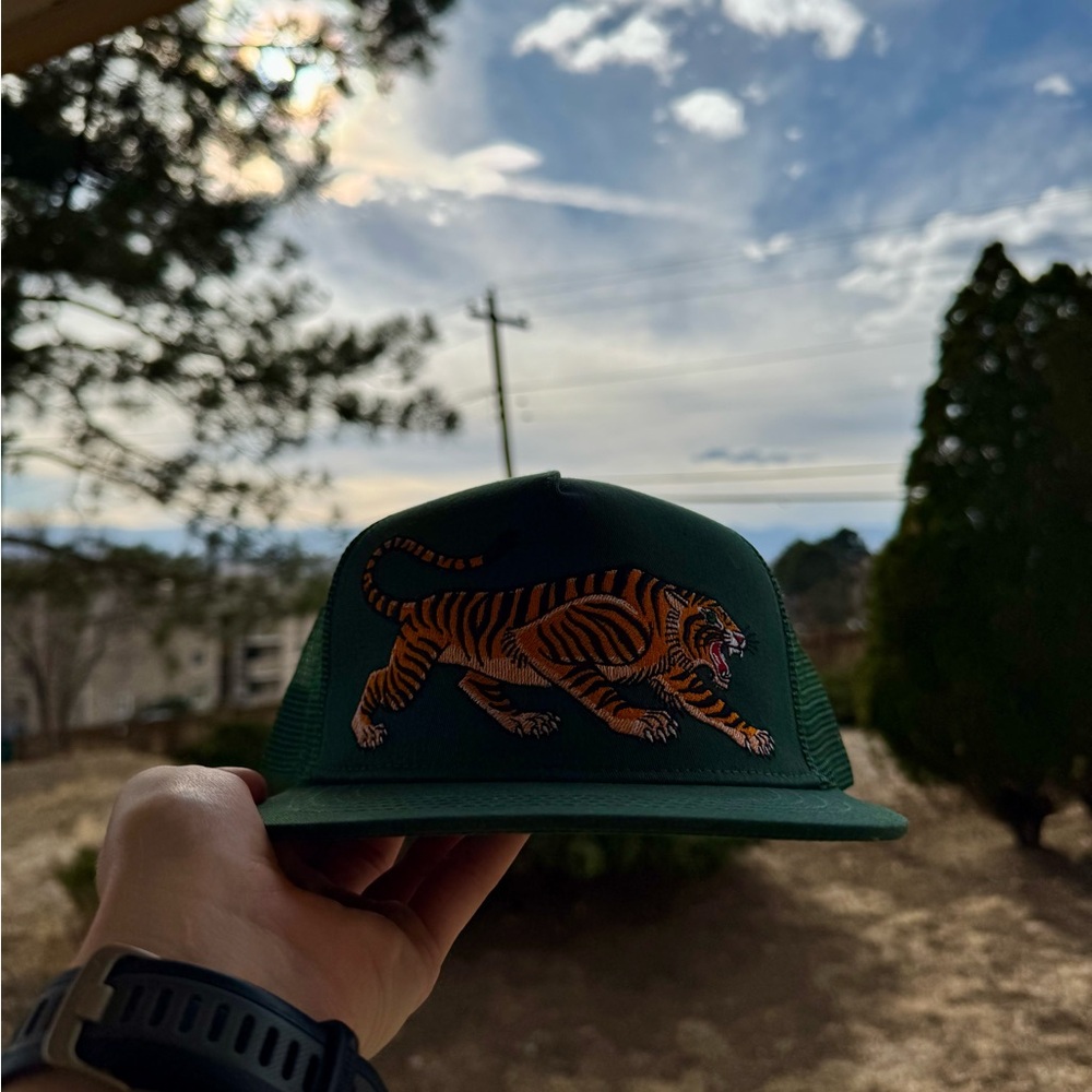 Stuntin Hats - Trucker Green with Tiger Embroidery